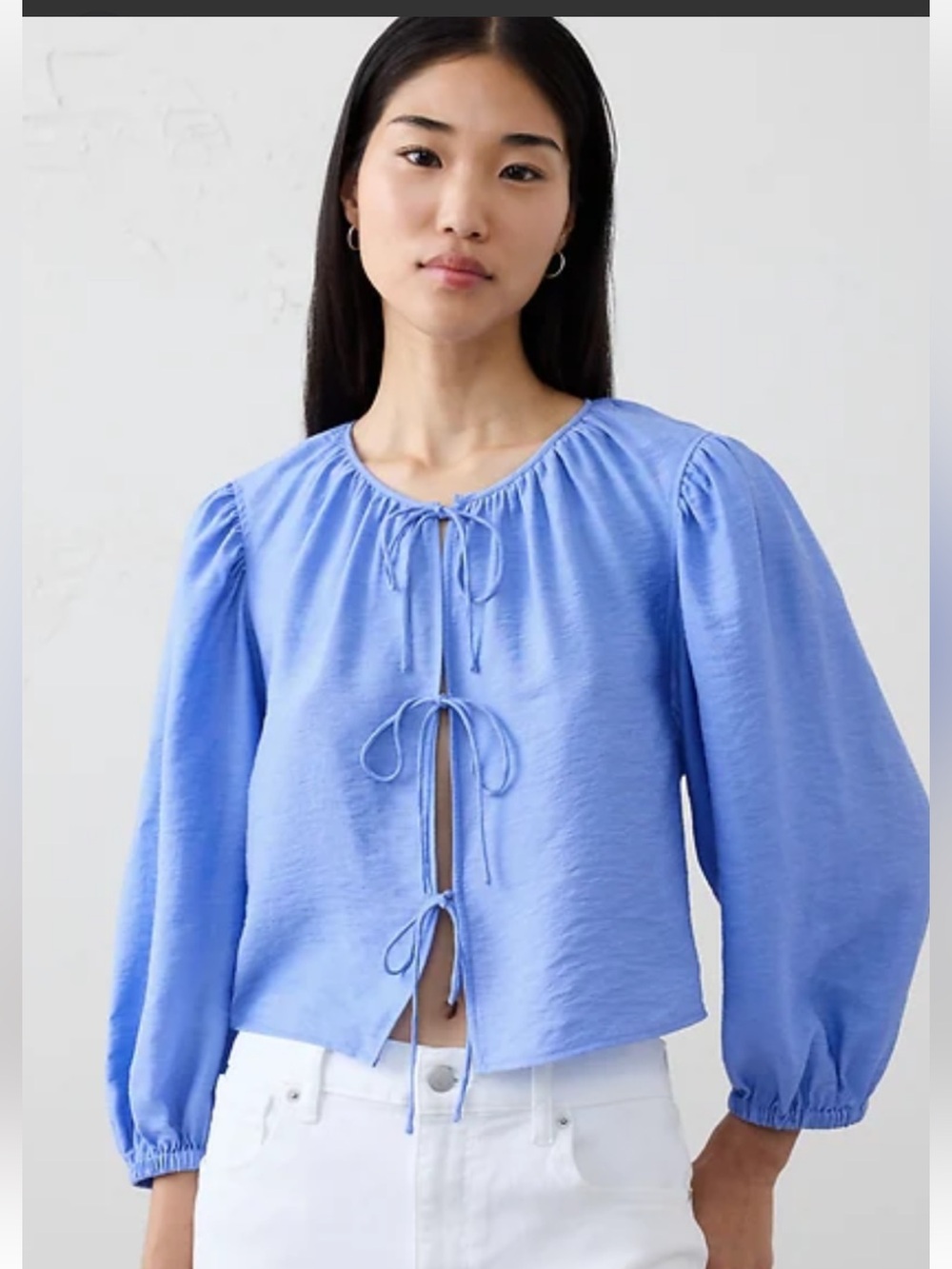 Banana Republic Periwinkle Tie-Front Peasant Blouse - Sz Medium NWOT 
Casual